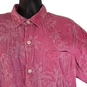 Tommy Bahama Silk Camp Shirt All Over Palm‎ Tree Print Button Up Shirt Mens XL